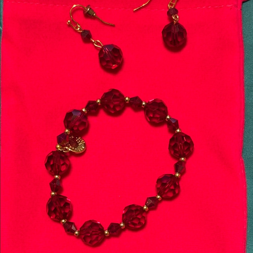 Elegant Red Beaded Bracelet and Earring Set